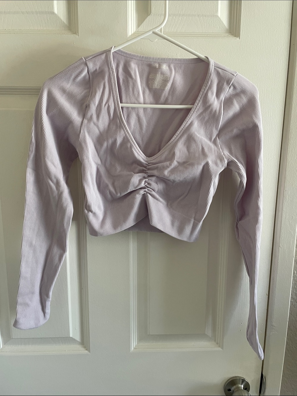 Wild Fable Long-Sleeve Ruched V-Neck Crop Top - Lavender S